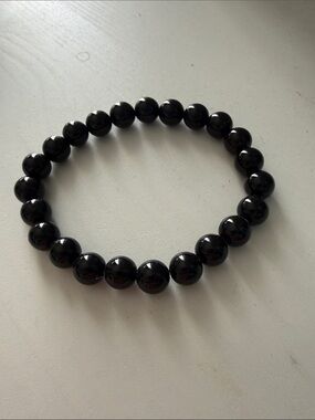 Black Beaded Stretch Bracelet - Classic Onyx Look